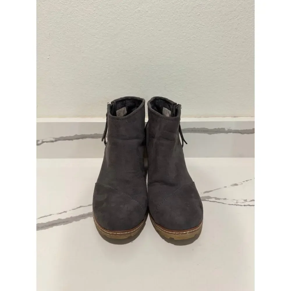 TOMs Avery Wedge Booties 9.5 Forged Iron Gray‎ Suede Zip Ankle Boots Women